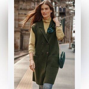 J. JILL Majestic Double Breasted Gilet Sweater Vest Forest Green Medium Petite